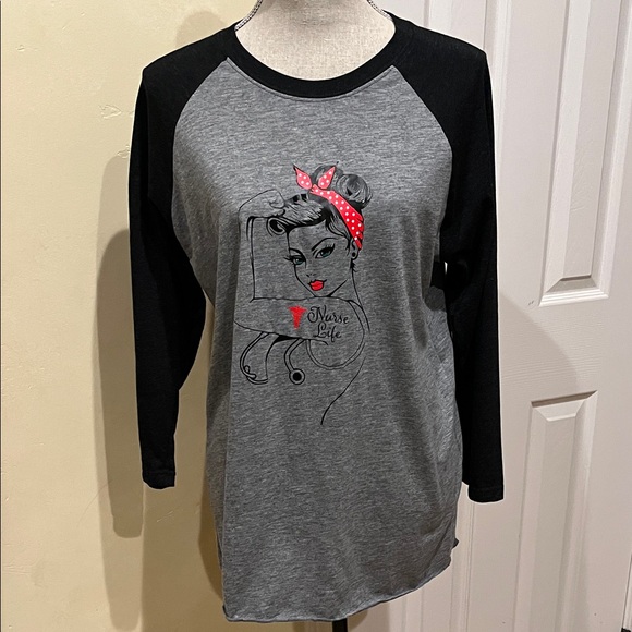 “Nurse Life” Graphic Black and Gray Baseball Tee - Picture 2 of 3
